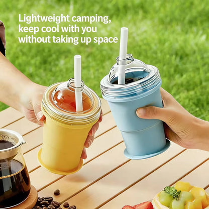 New Portable Foldable Ice Ball Cup with Built-in Straw