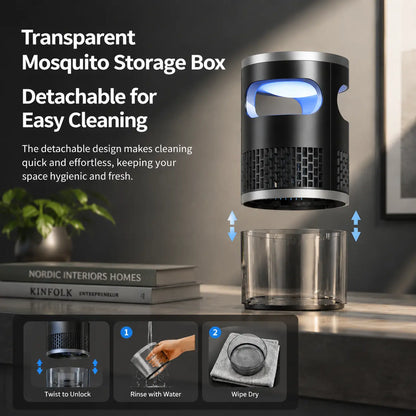 Indoor Insect Trap with Light and Suction Non Zapper Flying Bug Catcher for Mosquitoes Fruit Flies Gnats and Moths Includes One 18650 Rechargeable Lithium Battery