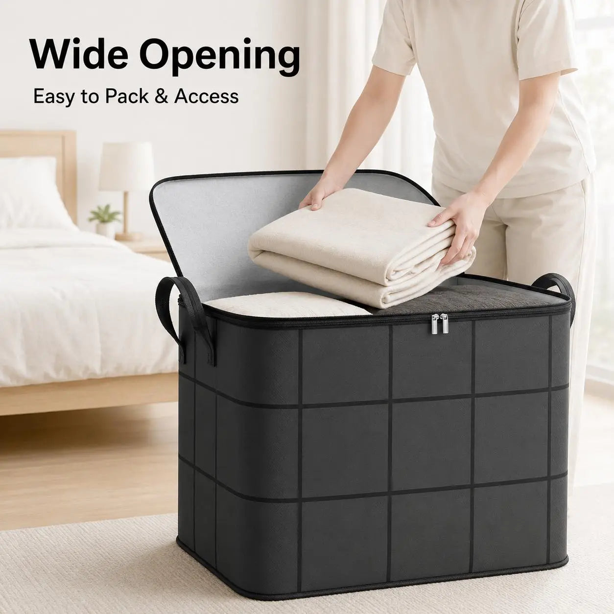 Spacious Moving Storage Bin – Large Capacity Zippered Fabric Organizer for Bedding & Clothes