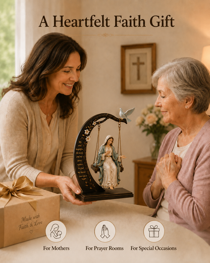 🔥 Buy 2 Get 1 Free ✝️ Blessed Mary Cradle Swing Sculpture – Luke 1:46-47 Christian Faith Table Decor
