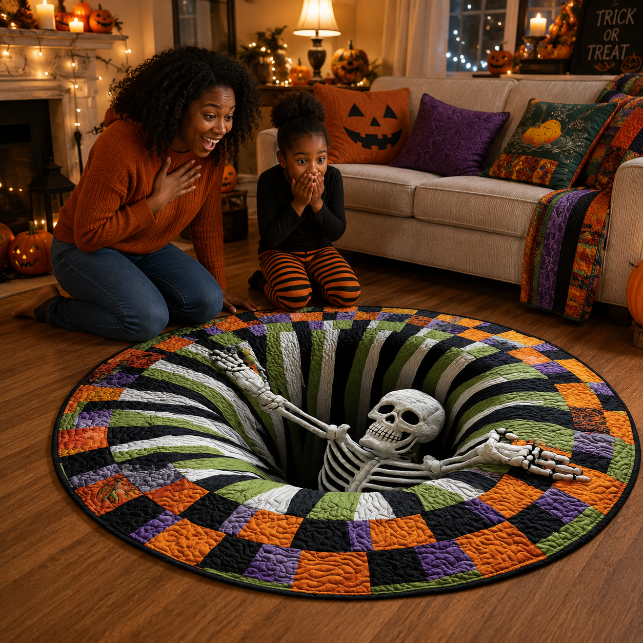 🔥Limited Time 50% OFF👻💀 Halloween 3D Optical Illusion Ghost & Skeleton Rug