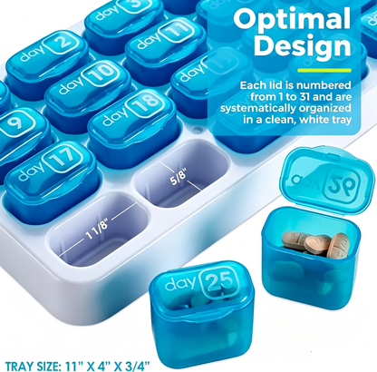 31 Days Arthritis Friendly Monthly Pill Organizer Box, BPA Free Easy Open Medication Case Gift for Seniors & Family