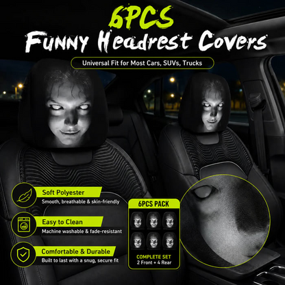 🔥Halloween Early Bird Sale🎃 Funny Cartoon Car Headrest Covers – 2PCS Universal Fit 🚗