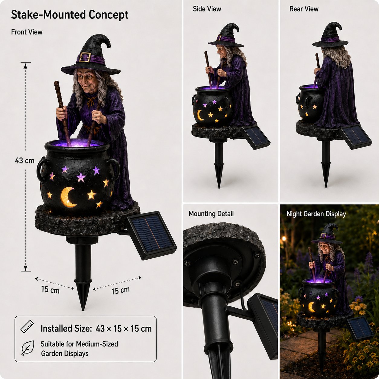 ☀️🔮Solar Witch Cauldron Garden Light – Glowing Halloween Yard Decor