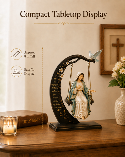🔥 Buy 2 Get 1 Free ✝️ Blessed Mary Cradle Swing Sculpture – Luke 1:46-47 Christian Faith Table Decor