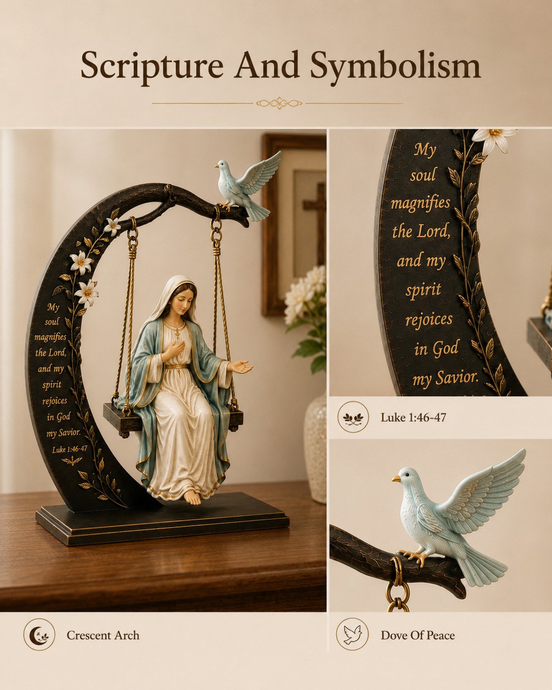 🔥 Buy 2 Get 1 Free ✝️ Blessed Mary Cradle Swing Sculpture – Luke 1:46-47 Christian Faith Table Decor