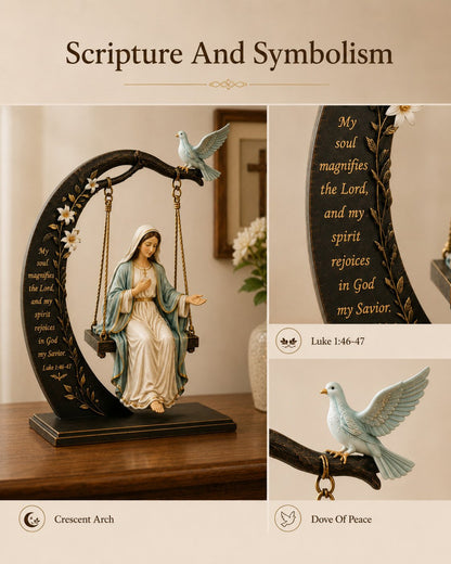 🔥 Buy 2 Get 1 Free ✝️ Blessed Mary Cradle Swing Sculpture – Luke 1:46-47 Christian Faith Table Decor