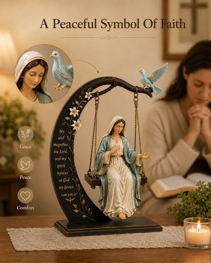 🔥 Buy 2 Get 1 Free ✝️ Blessed Mary Cradle Swing Sculpture – Luke 1:46-47 Christian Faith Table Decor