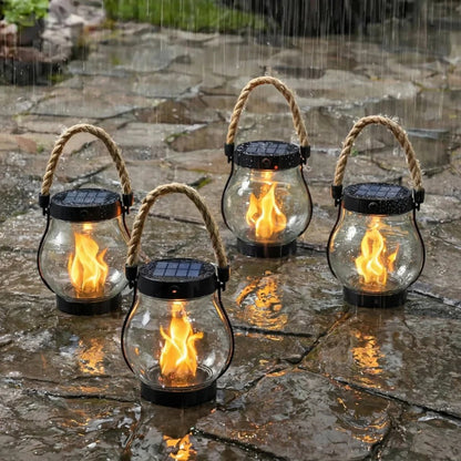 🔥Last Chance Before They're Gone! Solar Flame Lanterns – No Wiring, Auto-On at Dusk!