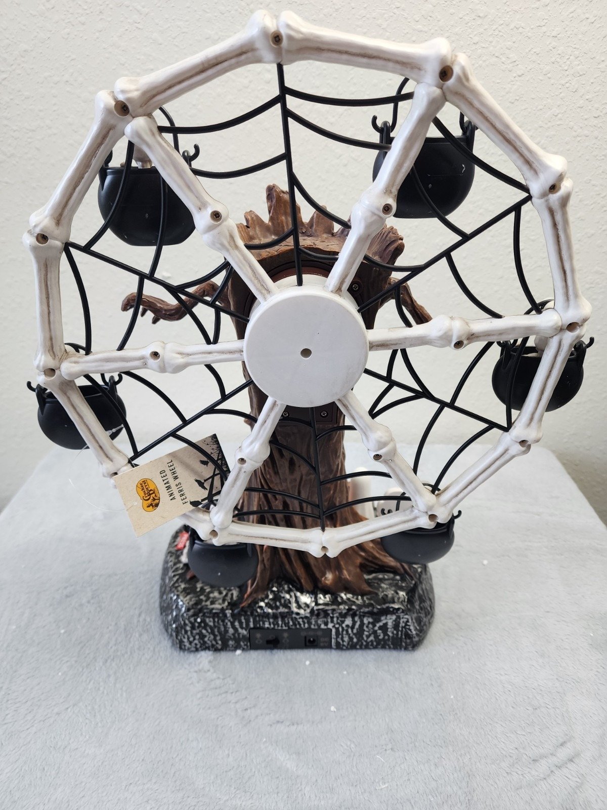 🔥HOT SALE🔥Rotating Halloween Ghost Tree Ferris Wheel Table Decor, LED Light Up Skeleton Spider Web Spooky Figurine with Sound