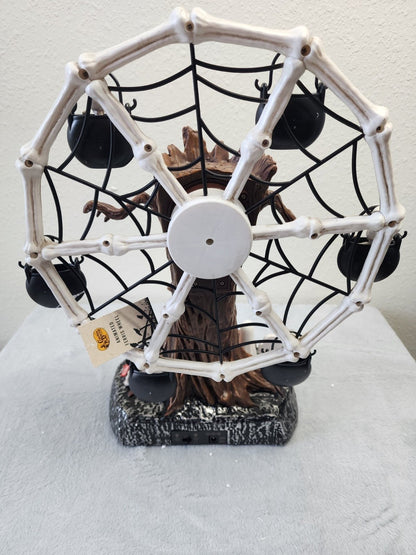 🔥HOT SALE🔥Rotating Halloween Ghost Tree Ferris Wheel Table Decor, LED Light Up Skeleton Spider Web Spooky Figurine with Sound