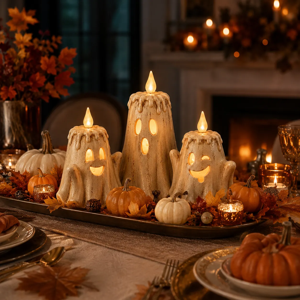 🔥Halloween Early Bird Sale🎃3-Piece Halloween Ghost Flameless Candle Set withRemote Timer