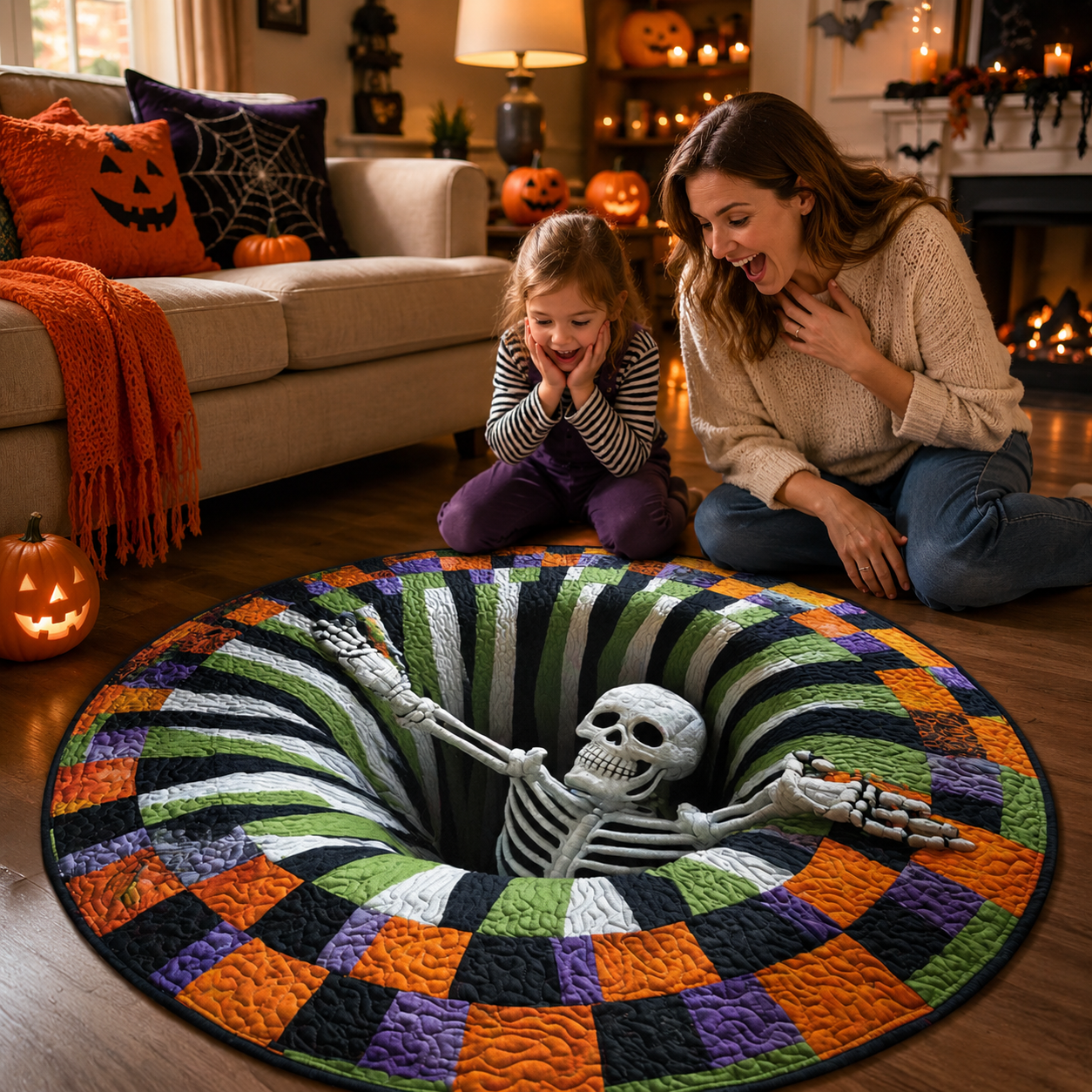 🔥Limited Time 50% OFF👻💀 Halloween 3D Optical Illusion Ghost & Skeleton Rug