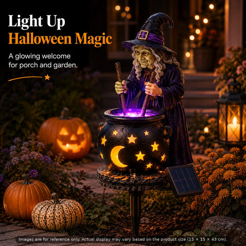 ☀️🔮Solar Witch Cauldron Garden Light – Glowing Halloween Yard Decor