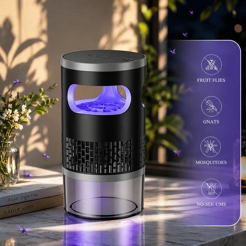 Indoor Insect Trap with Light and Suction Non Zapper Flying Bug Catcher for Mosquitoes Fruit Flies Gnats and Moths Includes One 18650 Rechargeable Lithium Battery