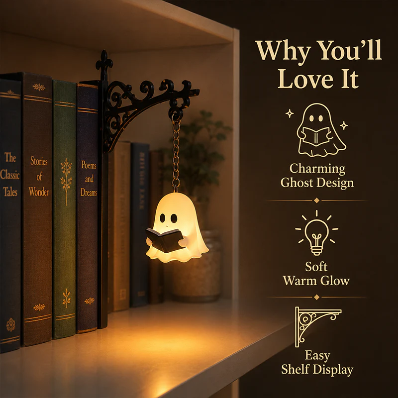 Cozy Reading Ghost Bookshelf Lamp