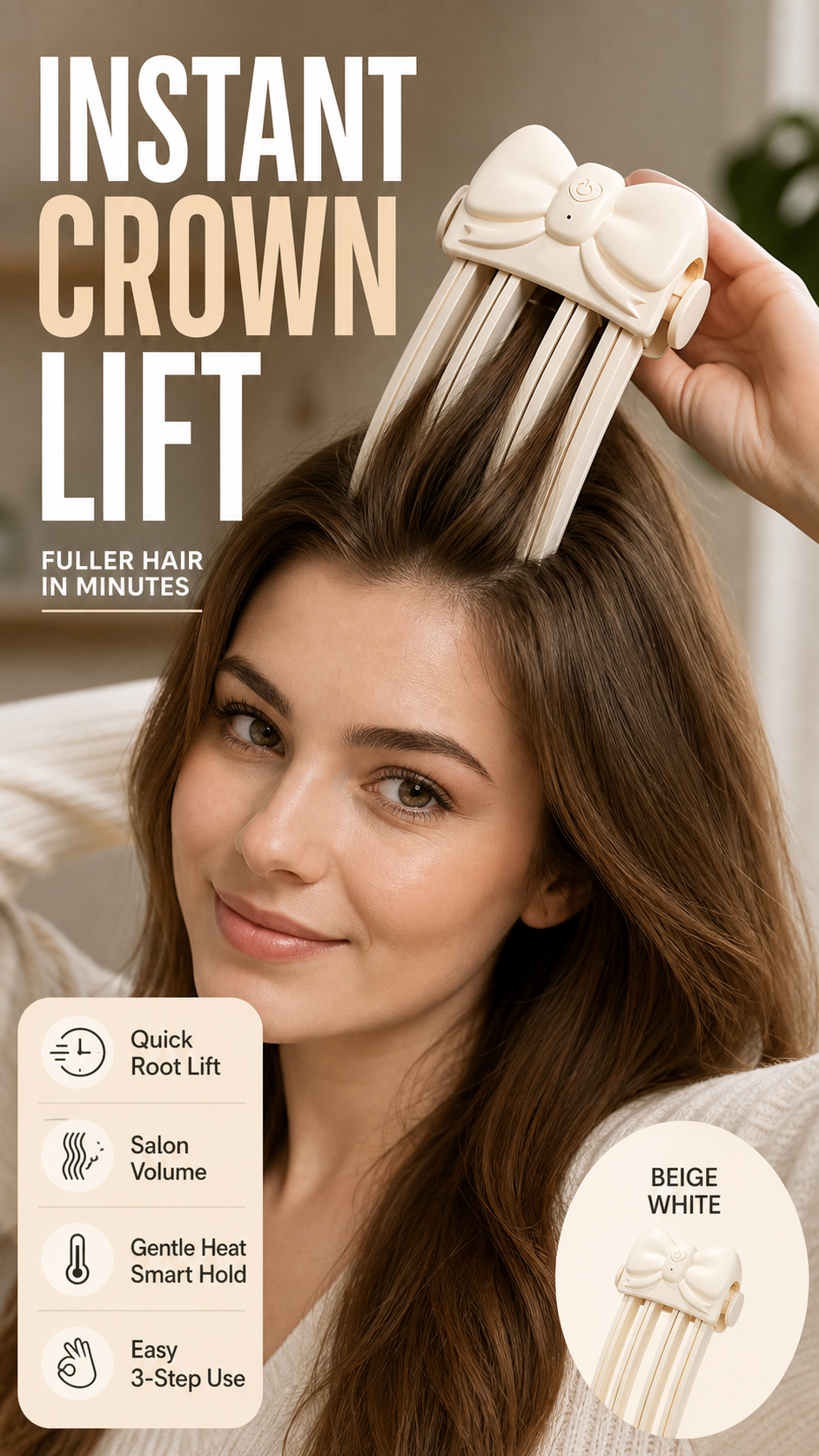 📢49% OFF !! ⏰Wireless Heated Volumizing Root Lift Clip - Salon Crown Volume Styling Tool for Fine Flat Hair