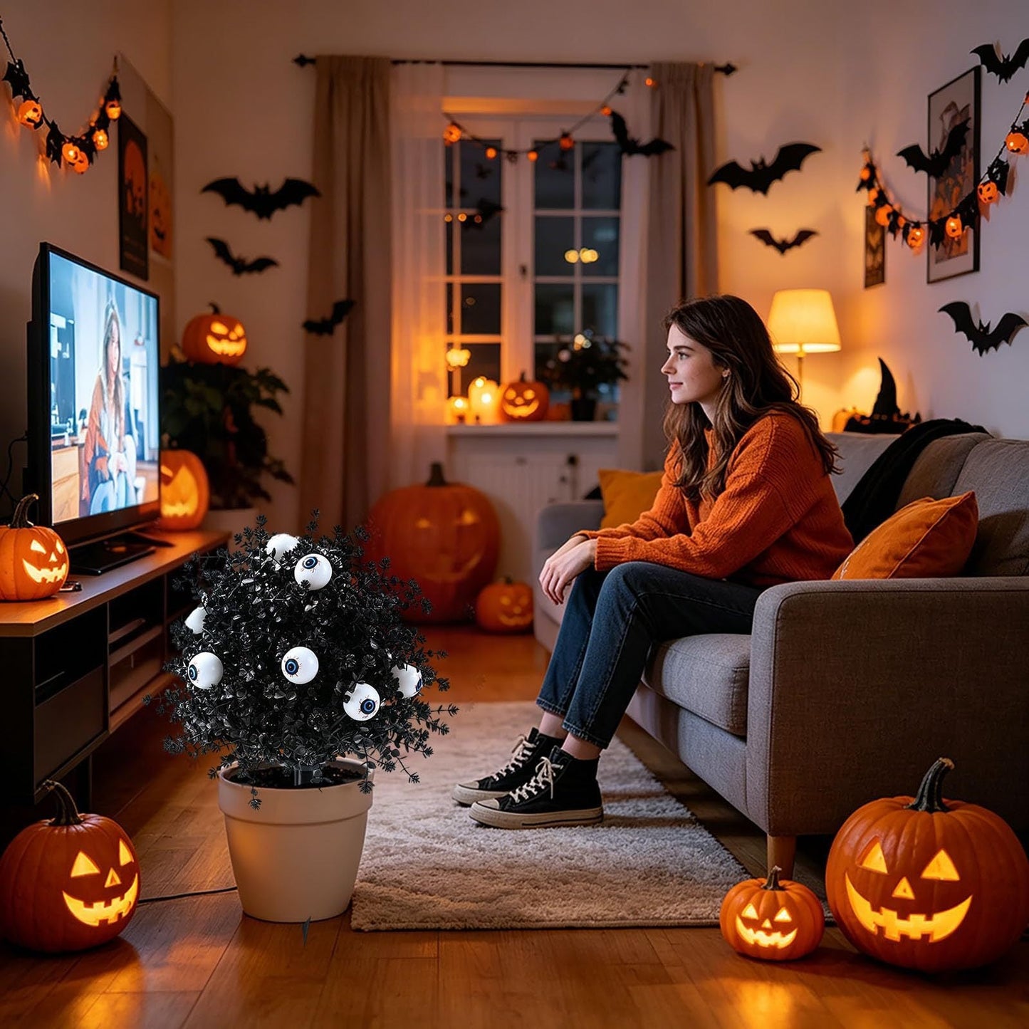 🔥Hot Sale 50% OFF🔥Halloween-themed artificial eucalyptus pumpkin floor tree for indoor and outdoor decoration