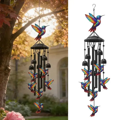 Vintage Colorful Hummingbird Wind Chime with Metal Tubes and Bells