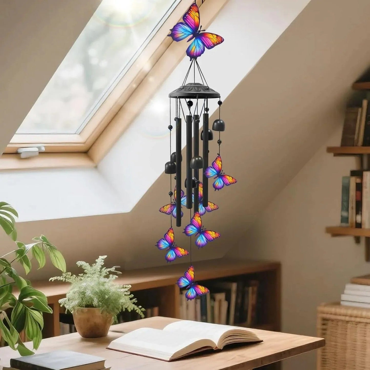 Vintage Colorful Hummingbird Wind Chime with Metal Tubes and Bells