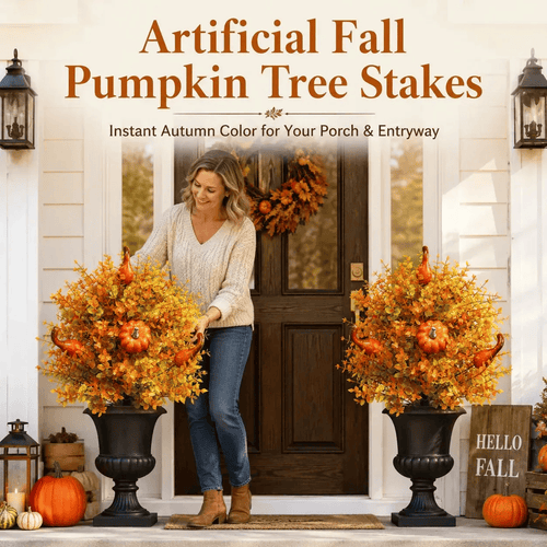 💥Limited Stock 49% OFF-🍂Artificial Fall Pumpkin Tree Stakes– 🧡Full, Lush & Fade-Resistant