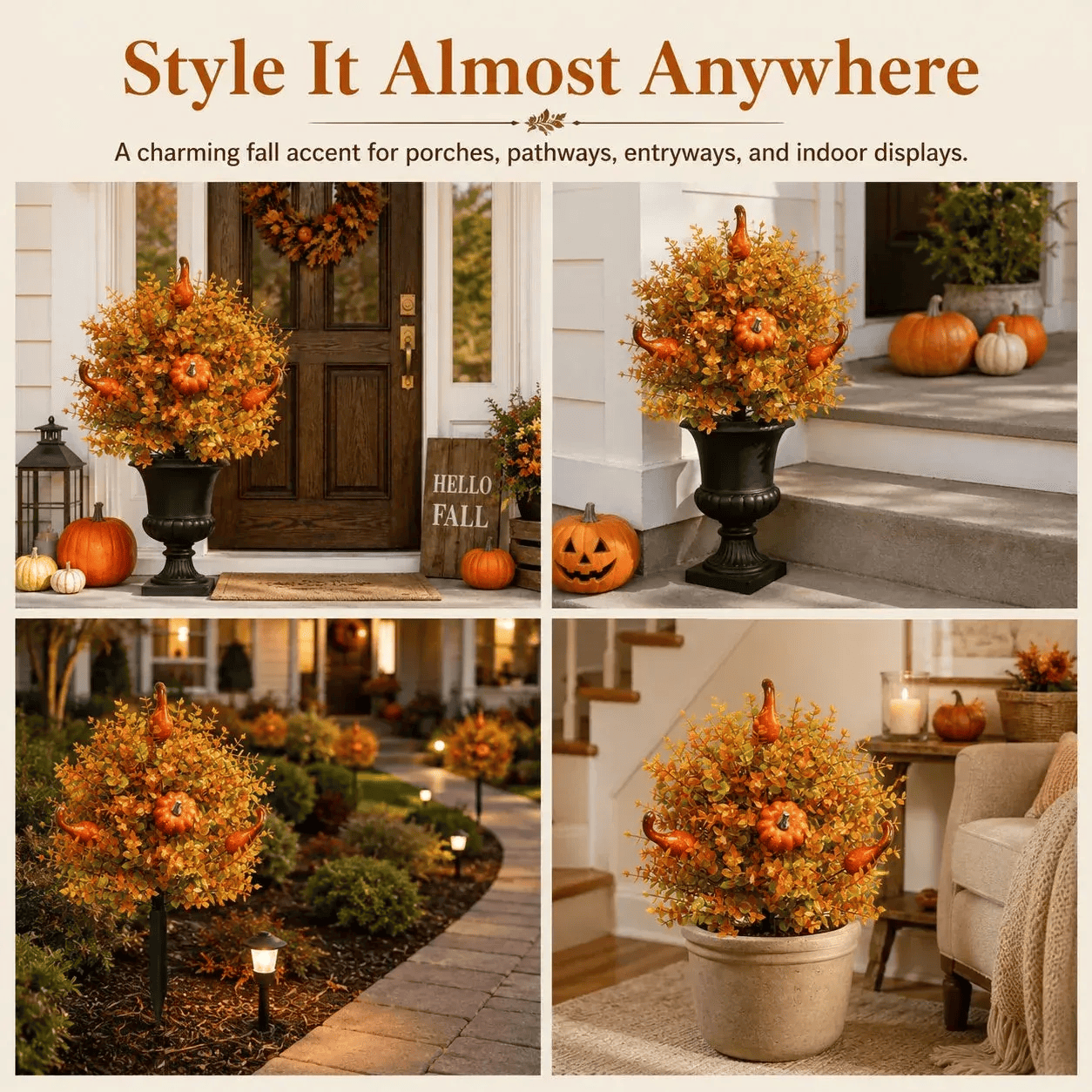 💥Limited Stock 49% OFF-🍂Artificial Fall Pumpkin Tree Stakes– 🧡Full, Lush & Fade-Resistant