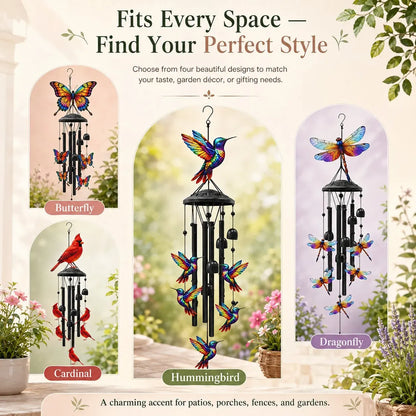 Vintage Colorful Hummingbird Wind Chime with Metal Tubes and Bells