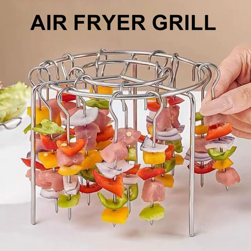 50% OFF!🔥Air Fryer Skewer Rack Set with 24 Skewers 🌭🍢Perfect Sync-Cooked BBQ&Air Fry Meals