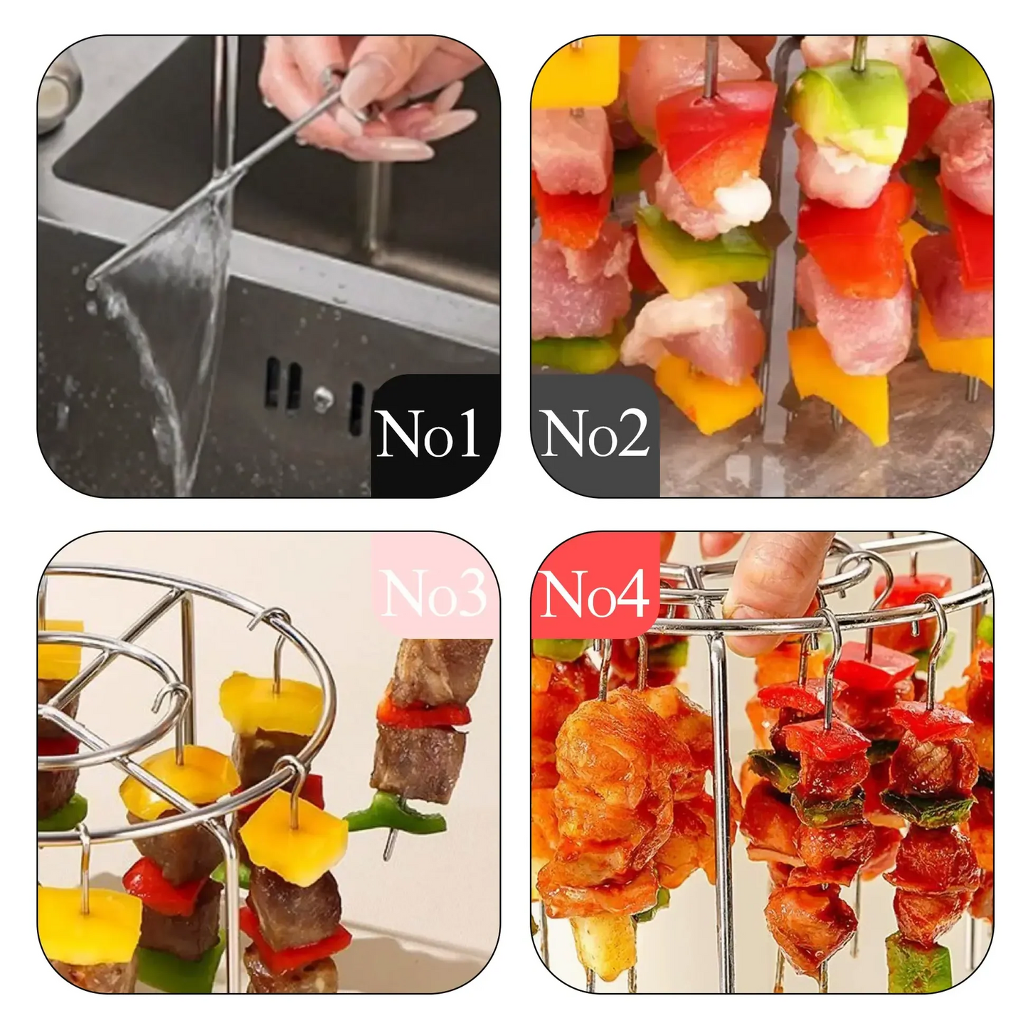 50% OFF!🔥Air Fryer Skewer Rack Set with 24 Skewers 🌭🍢Perfect Sync-Cooked BBQ&Air Fry Meals