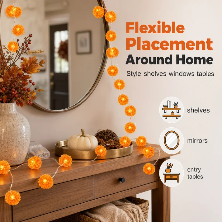 Artificial Marigold Flower Led String Light – Perfect For Day Of The Dead & Halloween