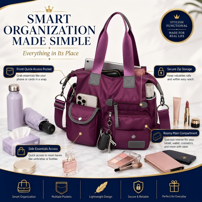 💞50K+ SOLD!👜Large Waterproof Tote Bag – Spacious main compartment, multiple pockets & 3 carrying ways. Lightweight Oxford fabric – perfect for work, shopping & travel! 💪✨