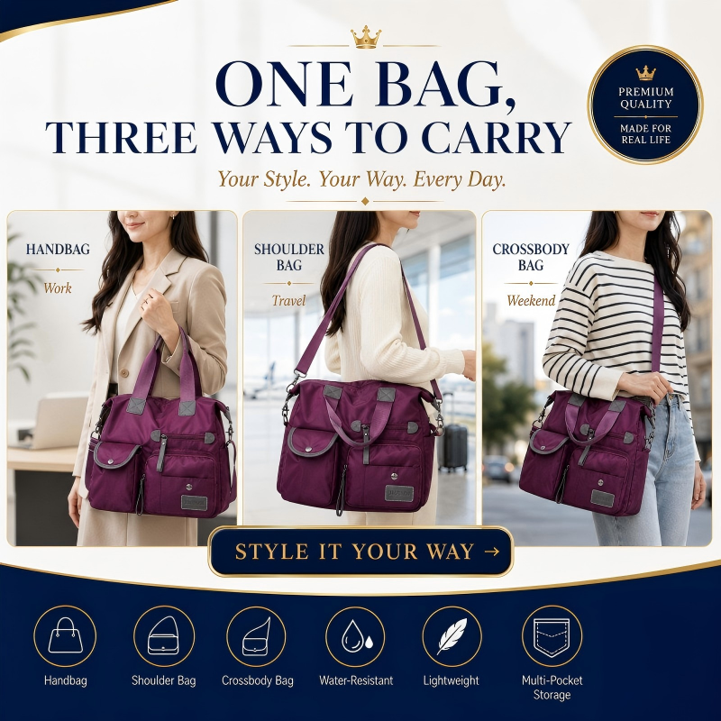 💞50K+ SOLD!👜Large Waterproof Tote Bag – Spacious main compartment, multiple pockets & 3 carrying ways. Lightweight Oxford fabric – perfect for work, shopping & travel! 💪✨