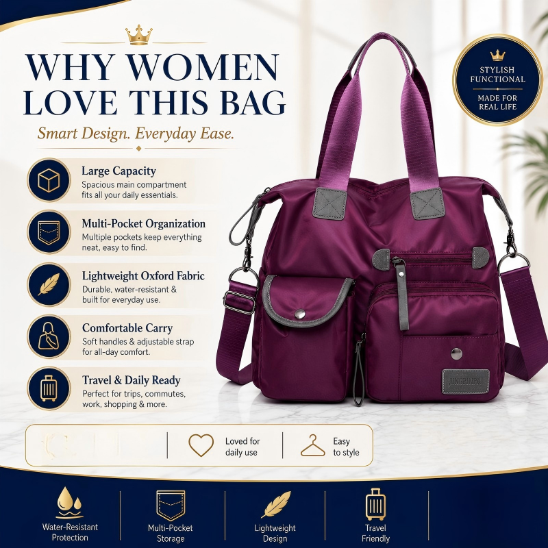 💞50K+ SOLD!👜Large Waterproof Tote Bag – Spacious main compartment, multiple pockets & 3 carrying ways. Lightweight Oxford fabric – perfect for work, shopping & travel! 💪✨
